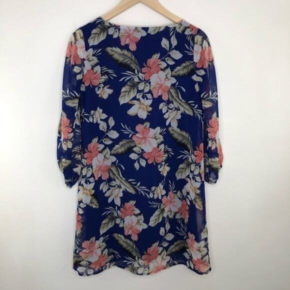 Lulu's Shifting Dears Blue Floral Open Sleeve Dress - Picture 4 of 8